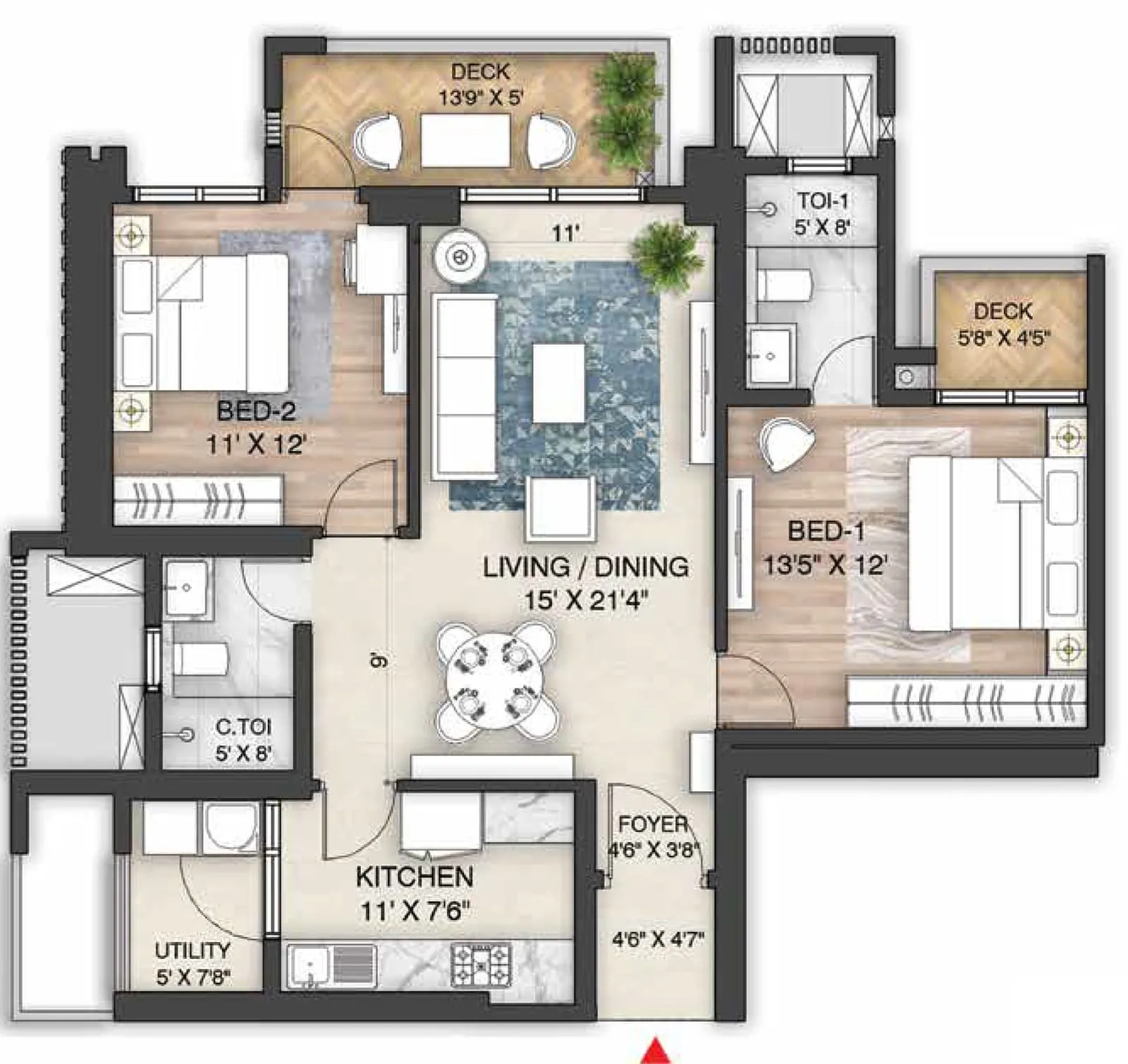 2 BHK Floor Plan